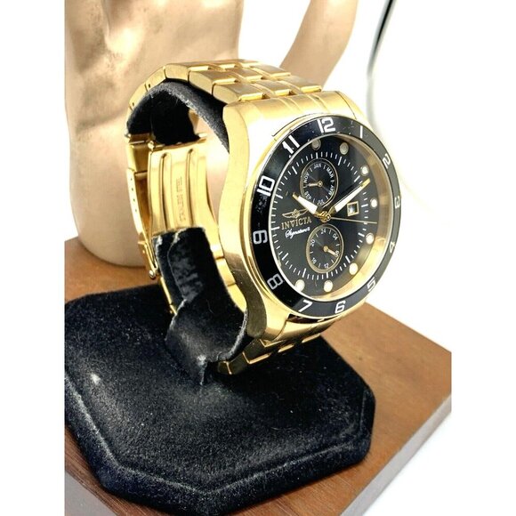 Invicta Mens Watch 7473 Signature II Quartz Black Dial Gold Stainless Steel 45mm - Picture 14 of 14